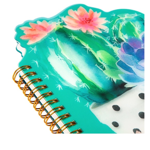 New Cute Cactus Shape Journal with Spiral Binding &  Green Leaf Pom Key Ring - Picture 11 of 12